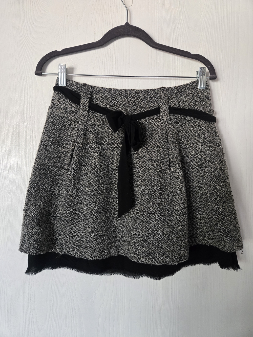 Dynamite Black & Gray Tweed Mini Skirt with Bow Waist